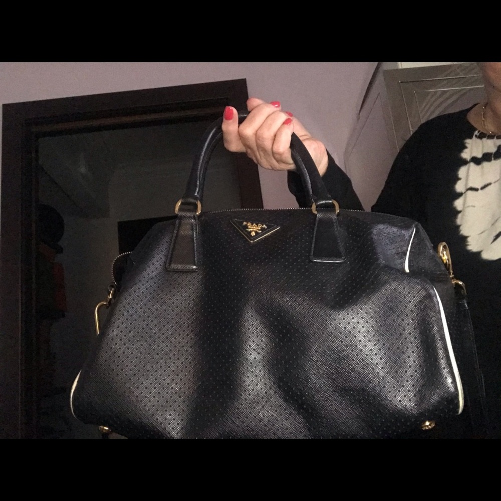Prada Saffiano Fori Perforated Boston Bag - Picture 9 of 12